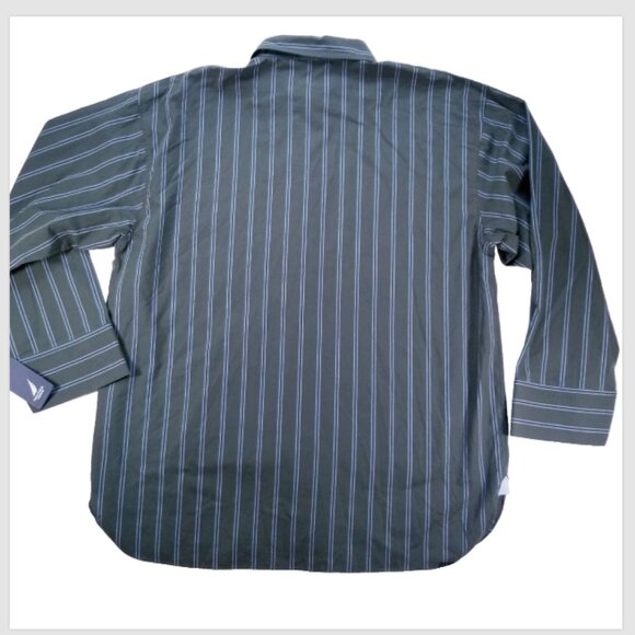 Nautica Sleepwear Shirt Men's Med Long Sleeve Button Up Green with Blue Stripes - Picture 2 of 11